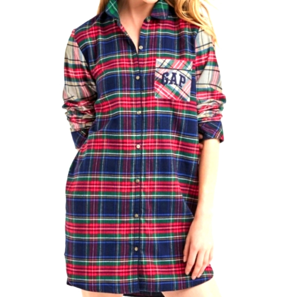 Gap Pendleton Christmas Plaid Tartan Button Flannel Sleep Night Shirt Sz Small